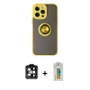 MARSİLYAN™- iPhone 14 Pro Max Kılıf Yörünge Çizgi - Siyah Polymer Nano Ekran Koruyucu + PVD Metal Kamera Lens - TU