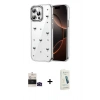 MARSİLYAN™- iPhone 14 Pro Max Kılıf Yörünge Form - Şeffaf Pasifik Cam Ekran Koruyucu + Bilvis Titan Kamera Lens - SH