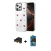 MARSİLYAN™- iPhone 14 Pro Max Kılıf Yörünge Form - Siyah 18D Cam Ekran Koruyucu + Raze Metal Kamera Lens - GD
