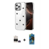 MARSİLYAN™- iPhone 14 Pro Max Kılıf Yörünge Form - Siyah 18D Cam Ekran Koruyucu + Bilvis Titan Kamera Lens - GS