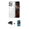 MARSİLYAN™- iPhone 14 Pro Max Kılıf Yörünge Form - Siyah 18D Cam Ekran Koruyucu + Raze Metal Kamera Lens - GS