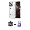 MARSİLYAN™- iPhone 14 Pro Max Kılıf Yörünge Form - Siyah Bilvis 5in1 5D Magic Hayalet Cam Ekran Koruyucu + PVD Metal Kamera Lens - TU