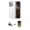 MARSİLYAN™- iPhone 14 Pro Max Kılıf Yörünge Form - Siyah Buffer Cam Ekran Koruyucu + Derin Mor Bilvis Titan Kamera Lens