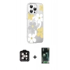 MARSİLYAN™- iPhone 14 Pro Max Kılıf Yörünge Işık Prime - Şeffaf 360 Full Body Arka Koruyucu + Turuncu PVD Metal Kamera Lens