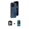 MARSİLYAN™- iPhone 14 Pro Max Kılıf Yörünge Işık Serisi - Siyah 18D Cam Ekran Koruyucu + PVD Metal Kamera Lens - TU