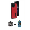 MARSİLYAN™- iPhone 14 Pro Max Kılıf Yörünge Işık Serisi - Siyah 18D Cam Ekran Koruyucu + PVD Metal Kamera Lens - TU