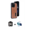 MARSİLYAN™- iPhone 14 Pro Max Kılıf Yörünge Işık Serisi - Siyah 3D Antistatik Cam Ekran Koruyucu + Turuncu PVD Metal Kamera Lens