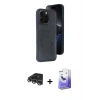 MARSİLYAN™- iPhone 14 Pro Max Kılıf Yörünge Işık Serisi - Siyah Bilvis 5in1 5D Magic Hayalet Cam Ekran Koruyucu + Raze Metal Kamera Lens - GS