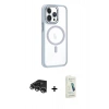MARSİLYAN™- iPhone 14 Pro Max Kılıf Yörünge Klasik - Şeffaf Pasifik Cam Ekran Koruyucu + Raze Metal Kamera Lens - GS