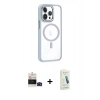 MARSİLYAN™- iPhone 14 Pro Max Kılıf Yörünge Klasik - Şeffaf Pasifik Cam Ekran Koruyucu + Bilvis Titan Kamera Lens - SH