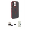MARSİLYAN™- iPhone 14 Pro Max Kılıf Yörünge Klasik - Şeffaf Pasifik Cam Ekran Koruyucu + Bilvis Titan Kamera Lens - SH