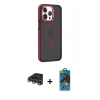 MARSİLYAN™- iPhone 14 Pro Max Kılıf Yörünge Klasik - Siyah 18D Cam Ekran Koruyucu + Raze Metal Kamera Lens - GS