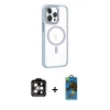 MARSİLYAN™- iPhone 14 Pro Max Kılıf Yörünge Klasik - Siyah 18D Cam Ekran Koruyucu + PVD Metal Kamera Lens - TU