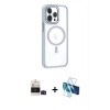 MARSİLYAN™- iPhone 14 Pro Max Kılıf Yörünge Klasik - Siyah 3D Antistatik Cam Ekran Koruyucu + Siyah Bilvis Titan Kamera Lens