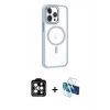MARSİLYAN™- iPhone 14 Pro Max Kılıf Yörünge Klasik - Siyah 3D Antistatik Cam Ekran Koruyucu + PVD Metal Kamera Lens - TU
