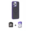 MARSİLYAN™- iPhone 14 Pro Max Kılıf Yörünge Klasik - Siyah Bilvis 5in1 3D Magic Cam Ekran Koruyucu + PVD Metal Kamera Lens - TU