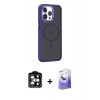 MARSİLYAN™- iPhone 14 Pro Max Kılıf Yörünge Klasik - Siyah Bilvis 5in1 5D Magic Hayalet Cam Ekran Koruyucu + Turuncu PVD Metal Kamera Lens