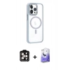 MARSİLYAN™- iPhone 14 Pro Max Kılıf Yörünge Klasik - Siyah Bilvis 5in1 5D Magic Hayalet Cam Ekran Koruyucu + Turuncu PVD Metal Kamera Lens