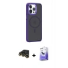 MARSİLYAN™- iPhone 14 Pro Max Kılıf Yörünge Klasik - Siyah Bilvis 5in1 5D Magic Hayalet Cam Ekran Koruyucu + Raze Metal Kamera Lens - GD