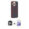 MARSİLYAN™- iPhone 14 Pro Max Kılıf Yörünge Klasik - Siyah Bilvis 5in1 5D Magic Hayalet Cam Ekran Koruyucu + Turuncu PVD Metal Kamera Lens