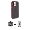 MARSİLYAN™- iPhone 14 Pro Max Kılıf Yörünge Klasik - Siyah Bilvis Hayalet Cam Ekran Koruyucu + PVD Metal Kamera Lens - TU
