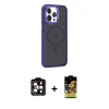 MARSİLYAN™- iPhone 14 Pro Max Kılıf Yörünge Klasik - Siyah Buffer Cam Ekran Koruyucu + PVD Metal Kamera Lens - TU