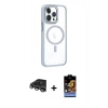 MARSİLYAN™- iPhone 14 Pro Max Kılıf Yörünge Klasik - Siyah Buffer Hayalet Cam Ekran Koruyucu + Raze Metal Kamera Lens - GS