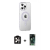 MARSİLYAN™- iPhone 14 Pro Max Kılıf Yörünge Koleksiyonu - Şeffaf 360 Full Body Arka Koruyucu + Turuncu PVD Metal Kamera Lens