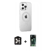 MARSİLYAN™- iPhone 14 Pro Max Kılıf Yörünge Koleksiyonu - Şeffaf 360 Full Body Arka Koruyucu + Turuncu PVD Metal Kamera Lens
