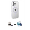 MARSİLYAN™- iPhone 14 Pro Max Kılıf Yörünge Koleksiyonu - Siyah 3D Antistatik Cam Ekran Koruyucu + Gümüş Bilvis Titan Kamera Lens