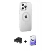 MARSİLYAN™- iPhone 14 Pro Max Kılıf Yörünge Koleksiyonu - Siyah Bilvis 5in1 5D Magic Hayalet Cam Ekran Koruyucu + Gümüş Raze Metal Kamera Lens