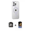 MARSİLYAN™- iPhone 14 Pro Max Kılıf Yörünge Koleksiyonu - Siyah Buffer Hayalet Cam Ekran Koruyucu + Turuncu PVD Metal Kamera Lens