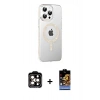 MARSİLYAN™- iPhone 14 Pro Max Kılıf Yörünge Koleksiyonu - Siyah Buffer Hayalet Cam Ekran Koruyucu + Turuncu PVD Metal Kamera Lens