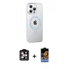 MARSİLYAN™- iPhone 14 Pro Max Kılıf Yörünge Koleksiyonu - Siyah Buffer Hayalet Cam Ekran Koruyucu + Turuncu PVD Metal Kamera Lens
