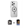 MARSİLYAN™- iPhone 14 Pro Max Kılıf Yörünge Koleksiyonu - Siyah Buffer Hayalet Cam Ekran Koruyucu + Turuncu PVD Metal Kamera Lens