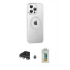 MARSİLYAN™- iPhone 14 Pro Max Kılıf Yörünge Koleksiyonu - Siyah Polymer Nano Ekran Koruyucu + Gümüş Raze Metal Kamera Lens