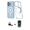 MARSİLYAN™- iPhone 14 Pro Max Kılıf Yörünge Minimal - Şeffaf 360 Full Body Arka Koruyucu + Derin Mor Bilvis Titan Kamera Lens