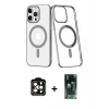 MARSİLYAN™- iPhone 14 Pro Max Kılıf Yörünge Minimal - Şeffaf 360 Full Body Arka Koruyucu + Turuncu PVD Metal Kamera Lens