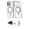 MARSİLYAN™- iPhone 14 Pro Max Kılıf Yörünge Minimal - Şeffaf Pasifik Cam Ekran Koruyucu + Raze Metal Kamera Lens - GS