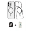MARSİLYAN™- iPhone 14 Pro Max Kılıf Yörünge Minimal - Şeffaf Pasifik Cam Ekran Koruyucu + PVD Metal Kamera Lens - TU