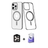 MARSİLYAN™- iPhone 14 Pro Max Kılıf Yörünge Minimal - Siyah Bilvis 5in1 5D Magic Hayalet Cam Ekran Koruyucu + PVD Metal Kamera Lens - TU