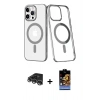 MARSİLYAN™- iPhone 14 Pro Max Kılıf Yörünge Minimal - Siyah Buffer Hayalet Cam Ekran Koruyucu + Raze Metal Kamera Lens - GS