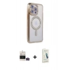 MARSİLYAN™- iPhone 14 Pro Max Kılıf Zirve Doku Prime - Şeffaf Pasifik Cam Ekran Koruyucu + Gold Bilvis Titan Kamera Lens