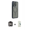 MARSİLYAN™- iPhone 14 Pro Max Kılıf Zirve Doku Prime - Şeffaf Pasifik Cam Ekran Koruyucu + PVD Metal Kamera Lens - TU
