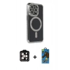 MARSİLYAN™- iPhone 14 Pro Max Kılıf Zirve Doku Prime - Siyah 18D Cam Ekran Koruyucu + PVD Metal Kamera Lens - TU