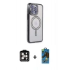 MARSİLYAN™- iPhone 14 Pro Max Kılıf Zirve Doku Prime - Siyah 18D Cam Ekran Koruyucu + PVD Metal Kamera Lens - TU