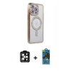 MARSİLYAN™- iPhone 14 Pro Max Kılıf Zirve Doku Prime - Siyah 18D Cam Ekran Koruyucu + PVD Metal Kamera Lens - TU
