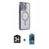 MARSİLYAN™- iPhone 14 Pro Max Kılıf Zirve Doku Prime - Siyah 18D Cam Ekran Koruyucu + PVD Metal Kamera Lens - TU