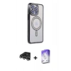 MARSİLYAN™- iPhone 14 Pro Max Kılıf Zirve Doku Prime - Siyah Bilvis 5in1 3D Magic Cam Ekran Koruyucu + Raze Metal Kamera Lens - GS