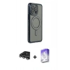 MARSİLYAN™- iPhone 14 Pro Max Kılıf Zirve Doku Prime - Siyah Bilvis 5in1 3D Magic Cam Ekran Koruyucu + Raze Metal Kamera Lens - GS
